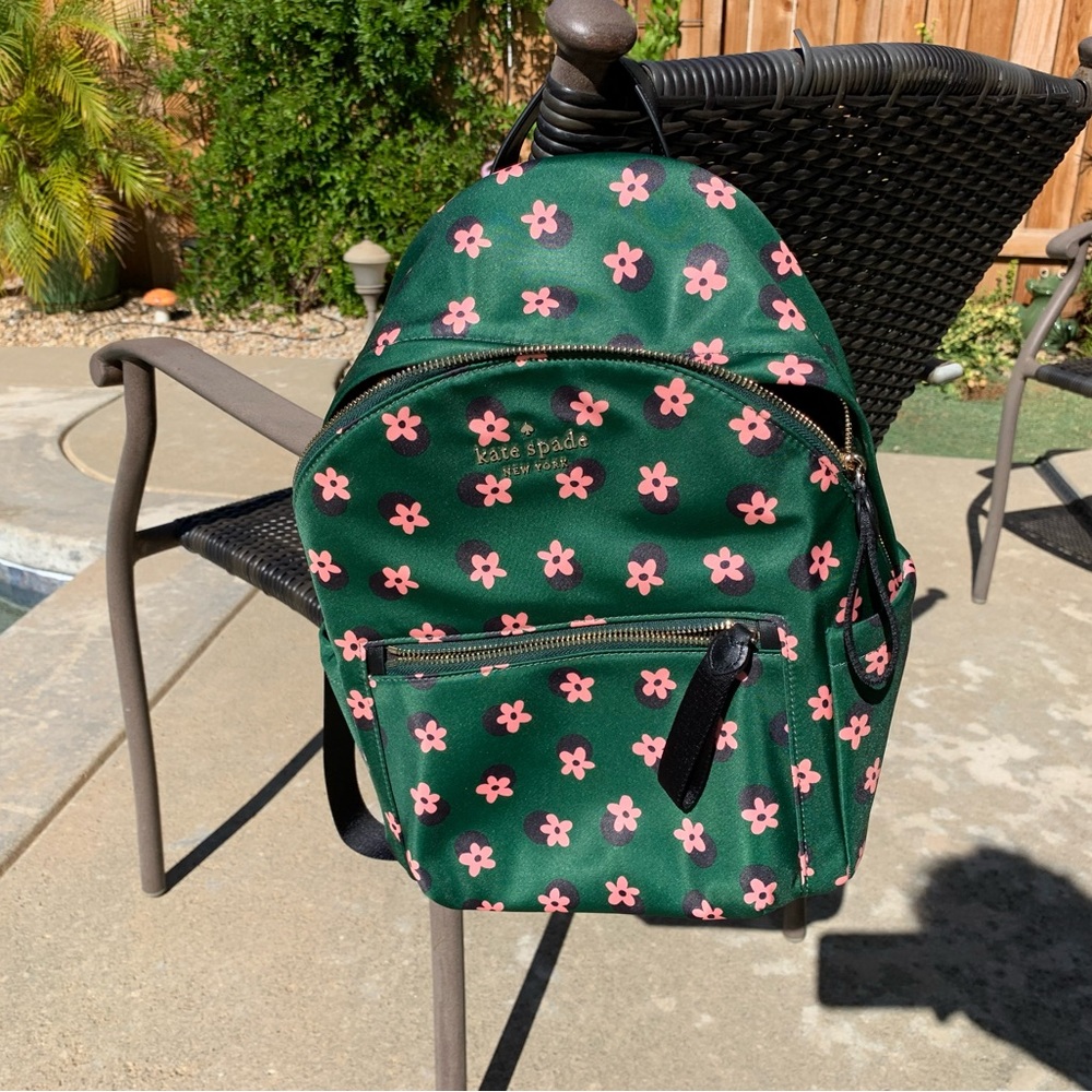 Kate Spade Backpack and Matching Cosmetic Bag - Green w/ Pink Flowers
